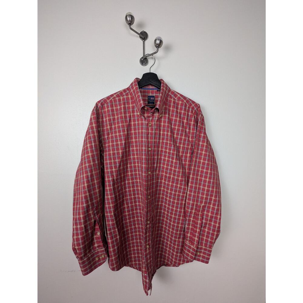 T. Harris London‎ Button Down Shirt Red Checks Size Large